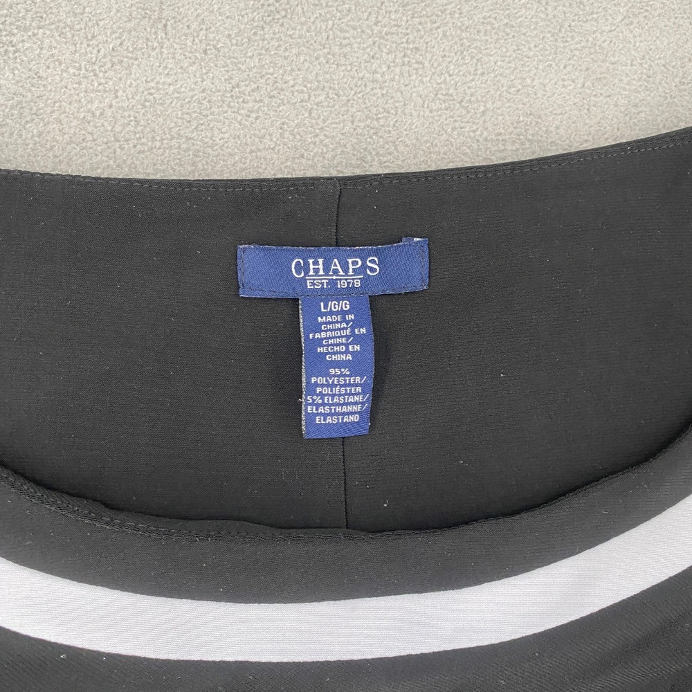 Chaps Womens Black White Ruched Sheath Dress 3/4 Sleeve Size L 6367 - Picture 2 of 7